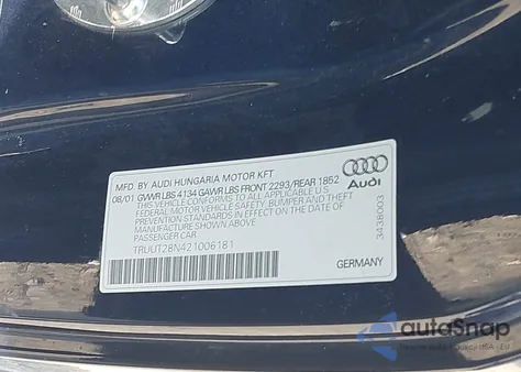 2002 Audi Tt 1.8L из США, поврежденный, VIN TRUUT28N421006181